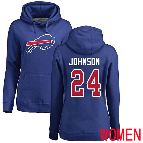 NFL Women Buffalo Bills #24 Taron Johnson Royal Blue Name and Number Logo Pullover Hoodie Sweatshirt->women nfl jersey->Women Jersey